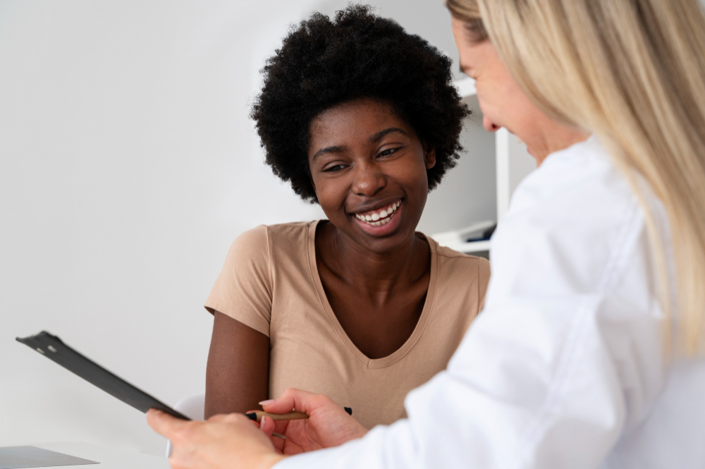 side view of smiley patient 