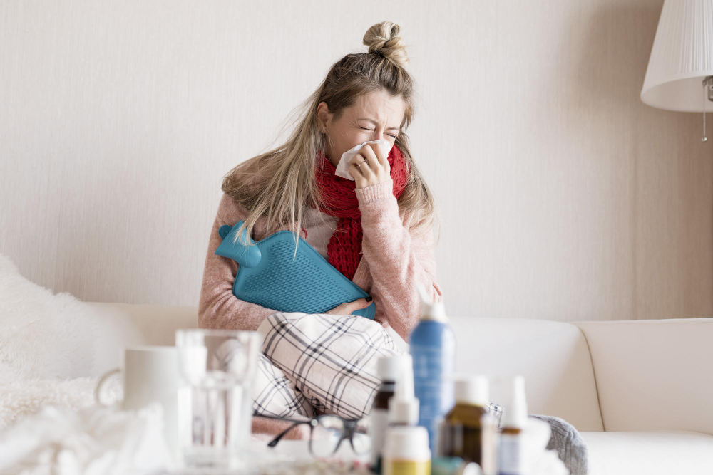 Helpless sick woman with allergies