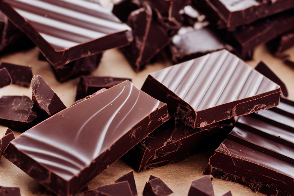 Close-up view of delicious chocolate on wooden table