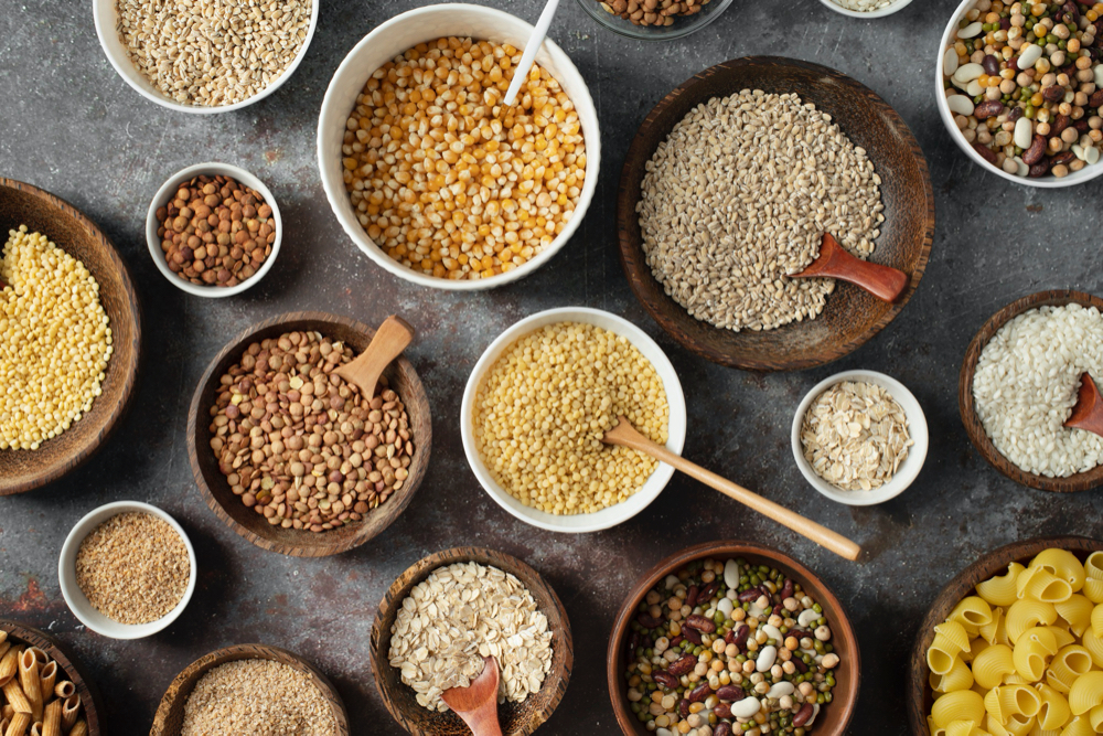 Various grains and cereals on market stall